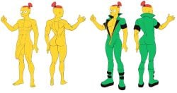 big_penis boots bulge clothed cloverboy futurama ginger jumpsuit kurt male male_only naked red_hair reference_sheet solo tall the_simpsons yellow_skin