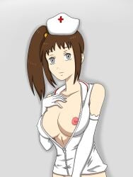 1girls big_breasts breasts brown_hair elbow_gloves exposed_breasts female female_only grey_eyes jedi lah_kara nipples nurse nurse_cap nurse_uniform ponytail side_ponytail silver_eyes star_wars star_wars_visions stray_123 unzipped