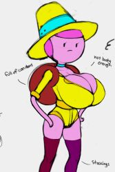 adventure_time artist_request backpack cleavage color edit hat huge_breasts misplacedlines princess_bubblegum shorts sketch stockings tagme thick_thighs thighhighs thighs white_background