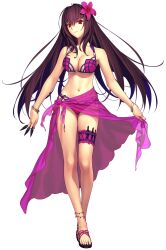 fate_(series) koyama_hirokazu nail_polish pink_toenail_polish pink_toenails sandals scathach_(fate) scathach_(swimsuit_assassin) toenail_polish