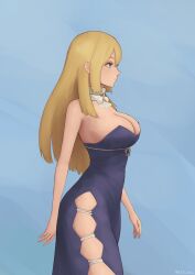 1girls bangs big_breasts blonde_hair dr.stone dress female green_eyes hourglass_figure kris_null large_breasts light-skinned_female light_hair light_skin long_hair ruri_(dr.stone) side_view simple_background solo straight_hair tagme thighs white_skin wide_hips