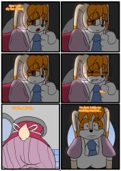 anthro bunny_girl comic english_text furry otakon page_13 sonic_(series) stuck sweat tears vanilla_the_rabbit washing_machine what_are_you_doing,_step_bro?