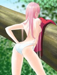 1girls adjusting_clothes adjusting_panties ass ass_cleavage back bonephysics butt_crack darling_in_the_franxx horns long_hair panties panty_pull pink_hair shiny shiny_hair solo topless underwear wet wet_hair white_panties zero_two_(darling_in_the_franxx)