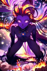 1girls 3_eyes ai_generated alien_girl corrupted_zoe corruption demon_eyes demon_girl edited exposed_breasts exposed_pussy female female_focus female_only flame_hair flat_chest league_of_legends legends_of_runeterra looking_at_viewer monster_girl multi_eye multicolored_hair nude nude_female orange_hair pink_eyes purple_hair purple_skin red_hair riot_games self_upload small_breasts solo solo_female solo_focus soplon space uncensored_version_at_source very_long_hair white_pupils younger_female zoe_(league_of_legends)