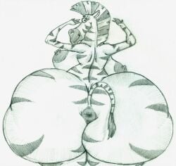 angry_beavers anthro ass censored erect_nipples eyelashes female first_porn_of_character fritztcatking furry hooves huge_ass looking_back mane monochrome nickelodeon pencil_(artwork) solo striped_fur tail traditional_media_(artwork) zebra zelia_the_zebra