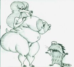 angry_beavers anthro beaver daggett drool erect_nipples eyelashes frida_(angry_beavers) fritztcatking furry hooves hyper_breasts long_hair nickelodeon pencil_(artwork) sheep sweat tail thick_thighs traditional_media_(artwork) wavy_mouth wide_hips