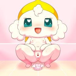 alacarte anthro anus breasts censored chibi crouching female fur genitals heart_censor hi_res lovemamalitchi milf navel nude open_mouth pussy small_breasts solo spread_legs spreading tamagotchi white_body white_fur