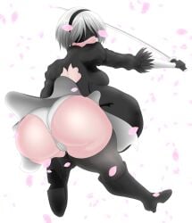 1girls ass belly belly_bulge big_ass big_belly blindfold bubble_butt cameltoe clothed dress female nier nier:_automata panties same_size_vore square_enix starcrossing tagme vore white_hair yorha_2b