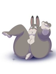 absurd_res anthro ass big_butt blush breasts cake_top digital_media_(artwork) disney female fur furry furry_only genitals grey_body grey_fur hi_res judy_hopps lagomorph large_breasts leporid mammal naked nude purple_eyes pussy rabbit simple_background solo tail thick_thighs zootopia