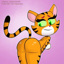 1girls 2017 anthro ass ass_focus bending_over big_ass big_breasts biting_lip biting_own_lip cartoon_network cat_starfire completely_nude_female cute da_hypocrat dat_ass dc edit feline female female_only furry green_eyes green_sclera koriand'r looking_back naked nipples nude nude_edit nude_female orange_fur presenting_ass presenting_hindquarters purple_background scobionicle99 solo starfire tail teen_titans teen_titans_go thick_thighs tiger tiger_tail