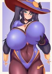 1girls alternate_breast_size big_breasts blush bodysuit breasts busty clothed clothed_female curvy curvy_body curvy_female enormous_breasts female female_only genshin_impact giant_breasts gigantic_breasts grabbing_own_breast huge_breasts hyper hyper_breasts large_breasts massive_breasts mona_(genshin_impact) navel no_nipples solo solo_female tailzkim thick_thighs thighs