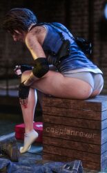 1girls 3d 3d_(artwork) ass capcom caspianrover crate dirty_socks female female_only first_aid_kit gray_panties healing healing_potion jill_valentine jill_valentine_(sasha_zotova) medical_instrument panties resident_evil resident_evil_3 resident_evil_3_remake sewage sewer socks solo tunnel wounded