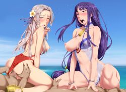 2boys 2girls alternate_costume altina_(fire_emblem) altina_(summer)_(fire_emblem) anal ass bare_midriff bare_thighs big_ass blue_eyes blush breasts breasts_out censored cum cum_in_pussy cum_inside double_penetration edelgard_von_hresvelg edelgard_von_hresvelg_(summer) female female_focus fingering fingering_partner fire_emblem fire_emblem:_radiant_dawn fire_emblem:_three_houses fire_emblem_heroes grey_hair grey_swimsuit group_sex large_breasts long_hair looking_back male medium_breasts midriff multiple_boys multiple_girls nintendo nipples official_alternate_costume one-piece_swimsuit one_eye_closed open_mouth outdoors purple_eyes purple_hair red_swimsuit sex tetoran thighs vaginal_penetration very_long_hair