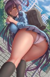 1girls absurd_res ass big_ass big_breasts big_butt blue_archive breasts eye_contact female high_resolution karin_(blue_archive) karin_kakudate long_hair looking_at_viewer millennium_science_school_student panties school_uniform schoolgirl skirt skirt_lift solo thick_thighs thighs yasojima_nejiro