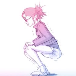 1girls asian asian_female diaper female glasses gorillaz messy_diaper noodle_(gorillaz) noodle_(saturnz_barz) scat sketchmandl soiling squatting what