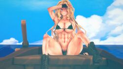 1girls 3d abs armpit_hair bikini blonde_hair boots female female_only gloves hairy_armpits hairy_pussy koikatsu large_breasts long_hair pubic_hair pubic_hair_peek six_pack snats solo tomboy twisted_world_(game)