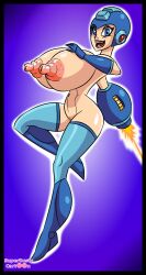 1girls big_breasts blue_eyes erect_nipples female female_focus female_only helmet hourglass_figure huge_breasts light-skinned_female light_skin mega_buster mega_man mega_man(classic) mega_man_(character) nipples rule_63 superbustycartoon voluptuous