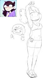 2020 blushing headband ipod jaiden jaiden_animations jogging_pants looking_at_viewer mad_mex medium_breasts ponytail running_shoes sketch solo solo_female sports_bra sportswear stretching sweating tiptoes workout_clothes youtube