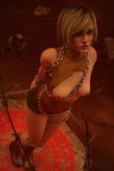 1girls 3d blonde_hair blue_eyes bondage boots breasts cheryl_mason dbd dead_by_daylight female female_only heather_mason konami light-skinned_female qiousfm short_hair silent_hill silent_hill_3 solo