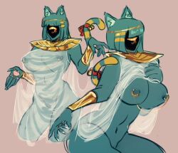 1girls 2d big_breasts blue-skinned_female blue_skin breasts cat_ears cthulhu_mythos female female_focus female_only h.p._lovecraft nipple_piercing nipples nyanlathotep sucker_for_love tail_accessory teal_hair translucent_clothing