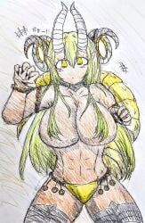 1girls blonde_hair breasts dark-skinned_female drache_goldenes_(metal_slug) gold_jewelry horn metal_slug metal_slug_attack monster_girl sanada_donpachi snk tail underpants yellow_eyes