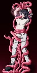 1boy blackwidowx cum cumming cumshot danganronpa danganronpa_v3 hands_up looking_up male male_only ouma_kokichi pale-skinned_male pale_skin penis penis_out purple_eyes purple_hair restrained solo straight_hair tentacle tentacle_hair tentacle_in_mouth tentacle_on_male topless