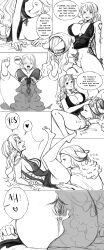 2girls absurdres anus breasts cleavage clothed comic cunnilingus dress female female_only furry highres huge_breasts large_breasts long_dress long_hair mink_tribe minkmen_(one_piece) multiple_girls nami one_piece pussy smile tattoo text tomis-jb tomisjb wanda_(one_piece) yuri