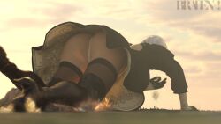 1girls 3d ass big_ass bradengts clothing female female_only giantess macro nier nier:_automata rear_view skirt thighhighs upskirt white_hair yorha_2b