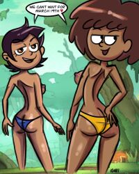 amphibia anne_boonchuy ass_cleavage brown_hair butt_crack casual crossover dark_skin dat_ass disney female_only human kludi lewd_inspector luz_noceda nipples straight_hair tagme thai the_owl_house