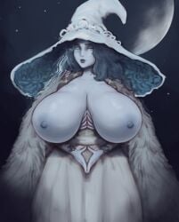 1girls alternate_body_type alternate_breast_size areolae blue_body blue_skin breasts breasts_out breasts_outside elden_ring exposed_breasts female female_only fromsoftware huge_breasts long_hair multi_face nipples one_eye_closed ranni_the_witch shinyglute solo witch witch_hat