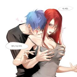 blue_hair blush canon_couple erza_scarlet fairy_tail groping_breasts jellal_fernandes red_hair