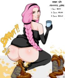 ass belle_delphine female female_only looking_at_viewer parody pink_hair scat shit shitting smile smiling tagme whoopseez