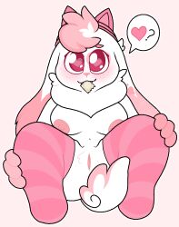 <3_eyes anthro beanie blush breasts clothing condom condom_in_mouth cupid_(luvbunny) domestic_rabbit fangs female fur genitals hat headgear headwear heart inviting lagomorph legwear leporid looking_at_viewer lop_rabbit mammal nipples object_in_mouth oryctolagus pink_body pink_fur pink_nipples presenting pussy rabbit sexual_barrier_device solo spread_legs spreading teeth thick_thighs thigh_highs