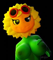 3d argistartist black_eyes breast_press breasts female green_body nipples plantie plants_vs_zombies:_heroes pvz solar_flare_(pvz) tagme