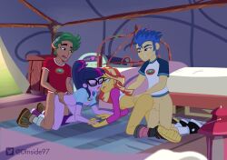 2boys 2girls accurate_art_style bisexual casual clothed_sex deadinside97 doggy_style equestria_girls female flash_sentry foursome friendship_is_magic from_behind glasses group human kissing legend_of_everfree male my_little_pony on_model partially_dressed ponytail sci-twi sex sunset_shimmer tent timber_spruce twilight_sparkle_(mlp)