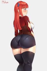 1girls ass back_view big_ass big_breasts big_butt butt curvy curvy_figure dat_ass fat_ass female female_only large_ass large_breasts long_hair mituee original original_character red_hair solo solo_female thick thick_ass thick_thighs thighhighs voluptuous