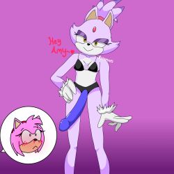 amy_rose blaze_the_cat cat_ears furry furry_only manomars nosebleed pink_fur purple_fur seductive seductive_smile sex_toy small_breasts sonic_(series) strap-on yuri