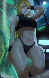 1girls abs armor big_breasts black_nail_polish black_nails blonde_hair blush clothed_female echosaber female female_focus female_only highleg highleg_panties highres large_breasts long_hair mature mature_female metroid muscle muscles muscular muscular_female samus_aran solo solo_female solo_focus super_metroid tagme thick_thighs tomboy varia_suit video_game_character video_game_franchise zero_suit zero_suit_samus