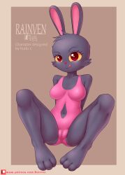 absurd_res anthro black_body black_fur black_rabbit_(huitu_c) breasts cameltoe clothed clothing digital_media_(artwork) english_text female fur hi_res lagomorph leporid mammal one-piece_swimsuit patreon patreon_logo rabbit rainven shaded simple_background smile solo swimwear text url