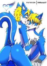 anthro anus blackwing97 blonde_hair blue_body blue_eyes blue_fur blue_nipples blue_penis blush breasts canid canine duo female fox fur genitals hair hand_on_chest hi_res hyra_akiyuki hyro_soriuki knot male male/female mammal multicolored_body multicolored_fur nipples one_eye_closed open_mouth penetration penis pussy simple_background tongue tongue_out two_tone_body two_tone_fur vaginal_penetration vaginal_penetration white_background white_body white_fur