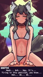 animal_humanoid beach bikini bikini_aside blush bodily_fluids breasts canid canid_humanoid canine canine_humanoid closed_eyes clothing clothing_aside condom cowgirl_position duo english_text female female_penetrated first_person_view from_front_position genitals girls'_frontline grey_ears grey_hair grey_tail hair hi_res humanoid humanoid_penetrated inner_ear_fluff karamel_flan long_hair male male/female male_penetrating male_penetrating_female mammal mammal_humanoid on_bottom on_top outside penetration penile penile_penetration penis_in_pussy safe_sex sea seaside sex sexual_barrier_device sky straddling sweat swimwear swimwear_aside text tuft ump40_(girls_frontline) vaginal_penetration water wearing_condom wolf_ears wolf_humanoid wolf_tail