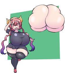 ass ass_focus big_ass big_breasts big_butt blush bottom_heavy dat_ass disembodied_ass disembodied_butt fat_ass horns huge_ass huge_breasts huge_butt huge_thighs ilulu_(dragon_maid) legs looking_at_viewer mina_star miss_kobayashi's_dragon_maid shortstack smile smiling solo_female squeezing squish thick_ass thick_thighs tight_clothing tight_fit top_heavy