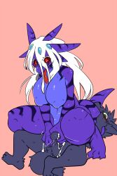 2021 6_ears anal anal_fingering anthro big_breasts black_nose black_stripes blue_body blue_countershading blue_eyes blush bodily_fluids breasts canid canine canis countershade_torso countershading cum digital_media_(artwork) dragon duo fangs featureless_breasts female fingering fur genital_fluids hair handjob hi_res leaking_cum long_hair male male/female mammal monotone_body monotone_fur multi_ear multicolored_body nifuramu_(pizademokttero) no_nipples null on_top penile pink_background pizademokttero purple_body red_eyes red_tongue sex simple_background striped_body stripes sweat teeth tongue tongue_out white_eyelashes white_hair wolf