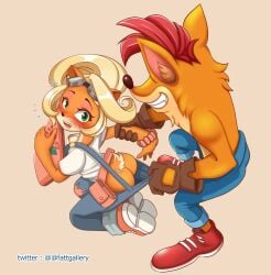 anthro ass ass_cleavage ass_crack blush butt_crack coco_bandicoot computer crash_(series) crash_bandicoot electronics eyewear female footwear fur furry handwear incest laptop male marsupial overalls xman_asia