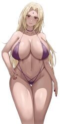 1girls 2022 absurd_res alternate_version_available bikini blonde_hair blush breasts brown_eyes female female_only forehead_jewel forehead_mark hair_down hand_on_hip hi_res hips huge_breasts jasony long_hair looking_at_viewer mature_female naruto naruto_(series) naruto_shippuden slim_waist sling_bikini smile solo sweatdrop swimsuit thick_thighs thigh_gap thighs tsunade very_high_resolution wide_hips