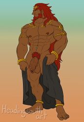 abs balls bara big_balls big_penis breath_of_the_wild flaccid foreskin ganondorf headingsouth jewelry male male_only muscles muscular nipple_piercing nude penis rehydrated_ganondorf solo solo_male tears_of_the_kingdom the_legend_of_zelda uncircumcised