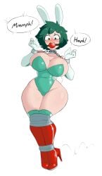 1girls big_breasts blush bondage boots bunny_ears bunny_girl bunnysuit chained chains clevage female female_deku freckles gag gagged green_eyes green_hair high_heels hourglass_figure izuku_midoriya large_breasts leotard mouth_gag my_hero_academia rule_63 sealguy short_hair thick_thighs thighs tied_legs voluptuous white_background wide_hips