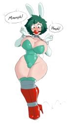 1futa blush bondage breasts bulge bunny_ears bunnysuit clothed clothing elbow_gloves female_deku futa_only futanari gag gloves green_eyes green_hair high_heels hourglass_figure huge_ass huge_breasts human izuku_midoriya leotard light-skinned_futanari mostly_clothed mouth_gag my_hero_academia rule_63 sealguy short_hair solo standing text thick_thighs thighs tied_legs voluptuous white_background wide_hips