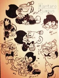 2boys bendy bendy_and_the_ink_machine blowjob cuphead cuphead_(game) erection french_kiss girly holding_hands kantaroluxpus male male/male male_only masturbation panties penetration_symbol