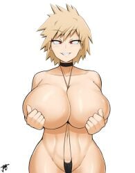 1girls big_breasts blonde_hair breasts choker covered_breasts female female_focus female_only huge_breasts jmvmaa mature_female milf mitsuki_bakugou my_hero_academia red_eyes short_hair solo standing thick_thighs thighs voluptuous wide_hips